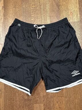 Vintage 90s Umbro Mesh Lined Nylon Black White Soccer Shorts Mens Small